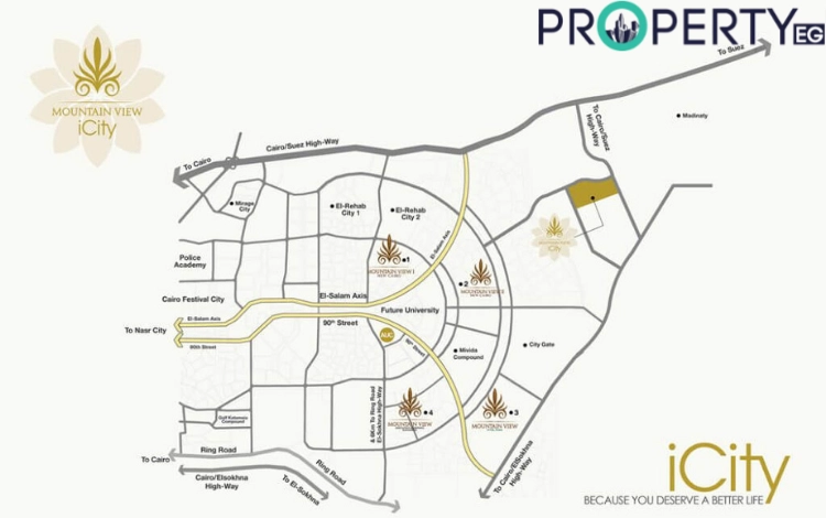 كافة التفاصيل حول خريطة ماونتن فيو اي سيتي التجمع 2 موقع ماونتن فيو اي سيتي التجمع بالتحديد