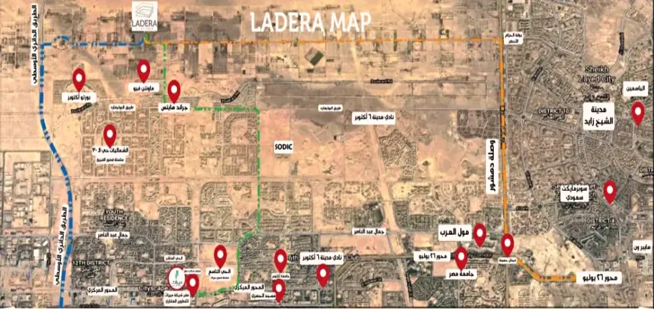 خريطة تفصيلية لموقع كمبوند لاديرا زايد الجديدة موقع كمبوند لاديرا الشيخ زايد الجديدة