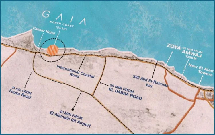 قرية جايا الساحل الشمالي موقع قرية جايا الساحل الشمالي مع المعالم المحيطة