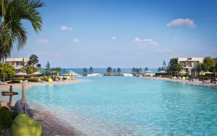 قرية Gaia الأهلي صبور أفضل قرى الساحل الشمالي إطلالة ساحرة على جايا الأهلي صبور مع البحر والشاطئ.