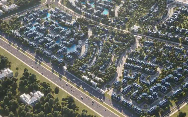 اليفا ماونتن فيو aliva mountain view ماستر بلان اليفا ماونتن فيو يوضح التخطيط العمراني المتكامل للمشروع من وحدات سكنية، مساحات خضراء، وخدمات متكاملة في المستقبل سيتي.