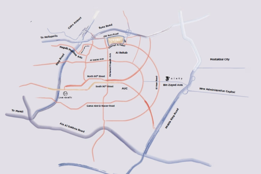 اسعار كمبوند ستيت 8 القاهرة الجديدة Stei8ht New Cairo 2024 1 خريطة موقع ستيت 8 على محور يوسف السباعي التجمع الأول