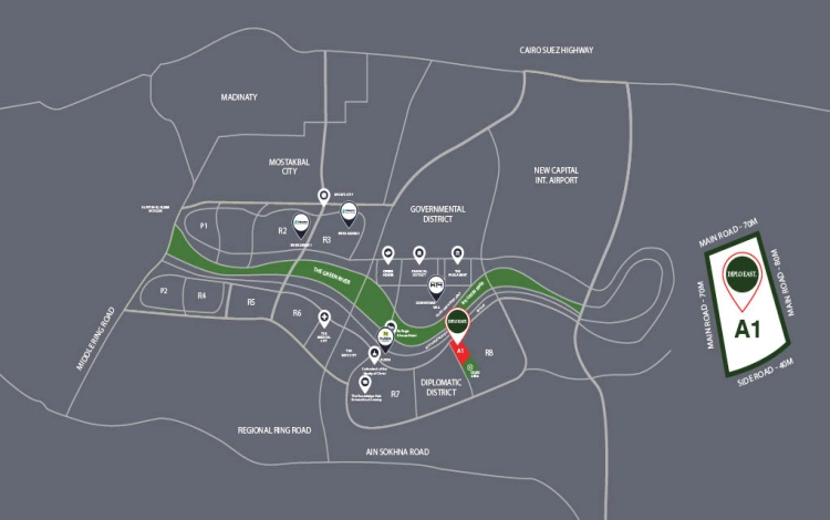 كمبوند ديبلو إيست العاصمة خريطة موقع كمبوند ديبلو إيست العاصمة الإدارية